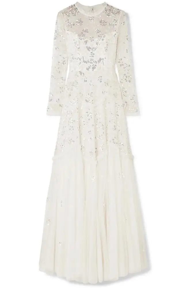 OEM White Wedding Dress Bridal Fashion Ruffled sequin-embellished tulle Gown Elegant Evening Dress