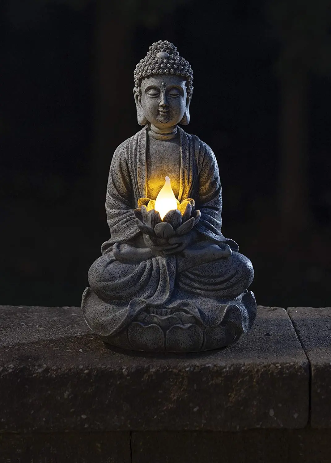 Polyresin Buddha Solar Powered LED Outdoor Decor Garden Light Statue