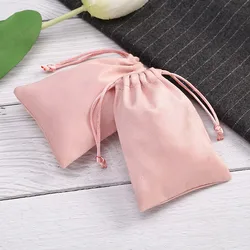 9*7cm Green Velvet Fabric Jewelry Pouches Small Drawstring Storage Packing Bag with Custom Logo Printed