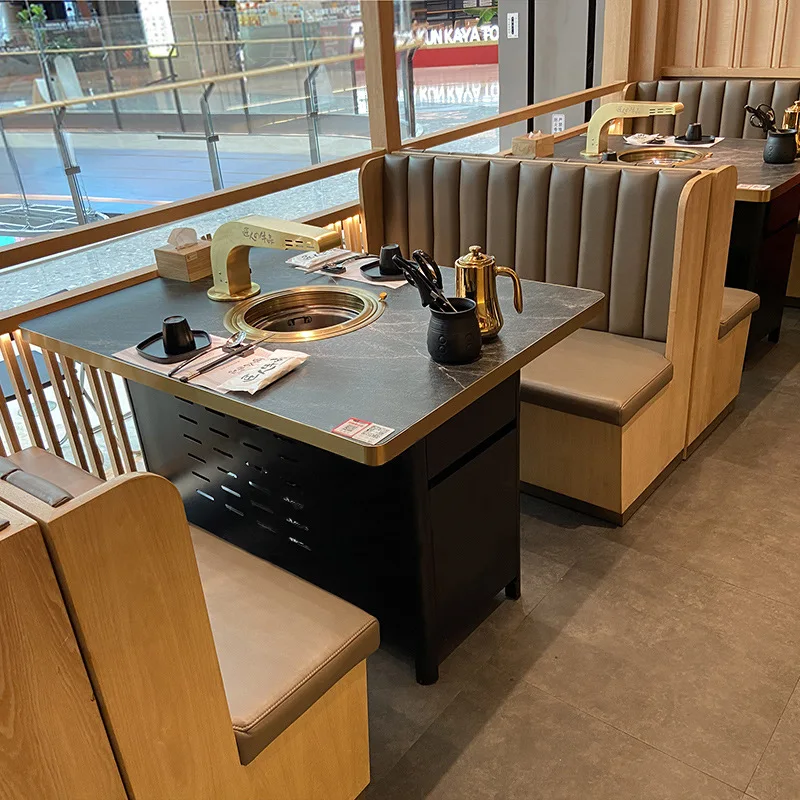 Korean BBQ Grill Table Smokeless Restaurant Black Charcoal Barbecue Tables