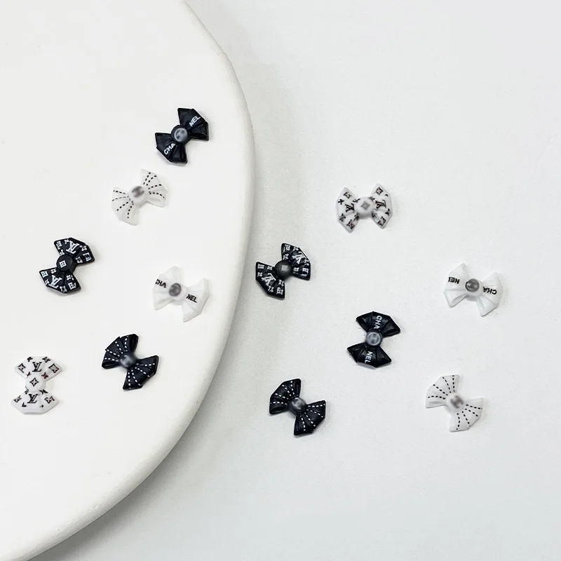 Resin Nail Accessories Black White Mocha French Nail Jewelry Decoration CC Bow Nail Charms Big Brand