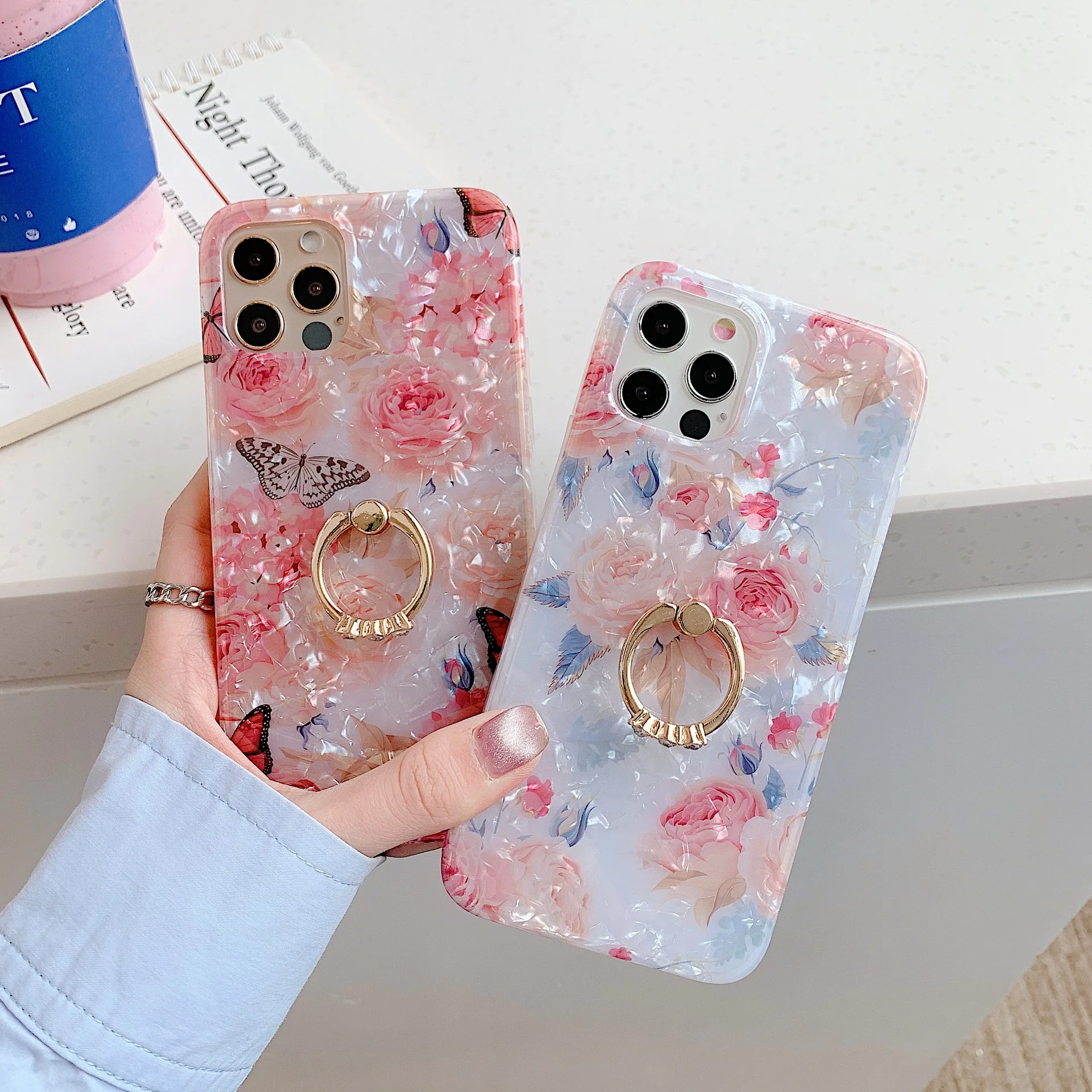 Luxury Girls Women Soft TPU Bling Ring Flower IMD Phone Case For Iphone 11 12 13 Pro Max 7 8 Plus x xr xs