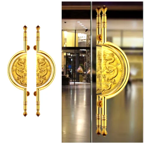 Chinese Dragon Design Exterior Door Handle Luxury Handle Round Gold Slide Entrance Glass Door Pull Handle
