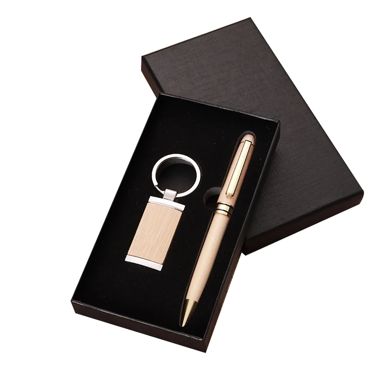 Promotional  Keychains gift Items Bamboo Pen and Wooden Key Ring Gift Sets