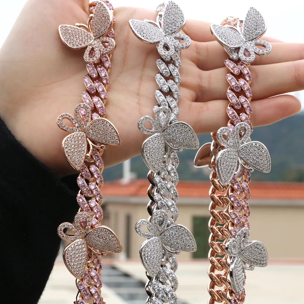Hip Hip Jewelry Vintage Diamond Butterfly Cuban Chain For Men