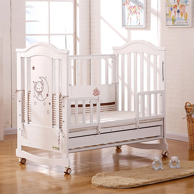 Modern multifunction wood baby cot with