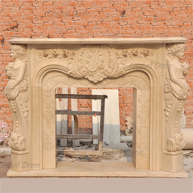 Fancy Wholesale Natural Stone Carved Marble Carving Fireplace