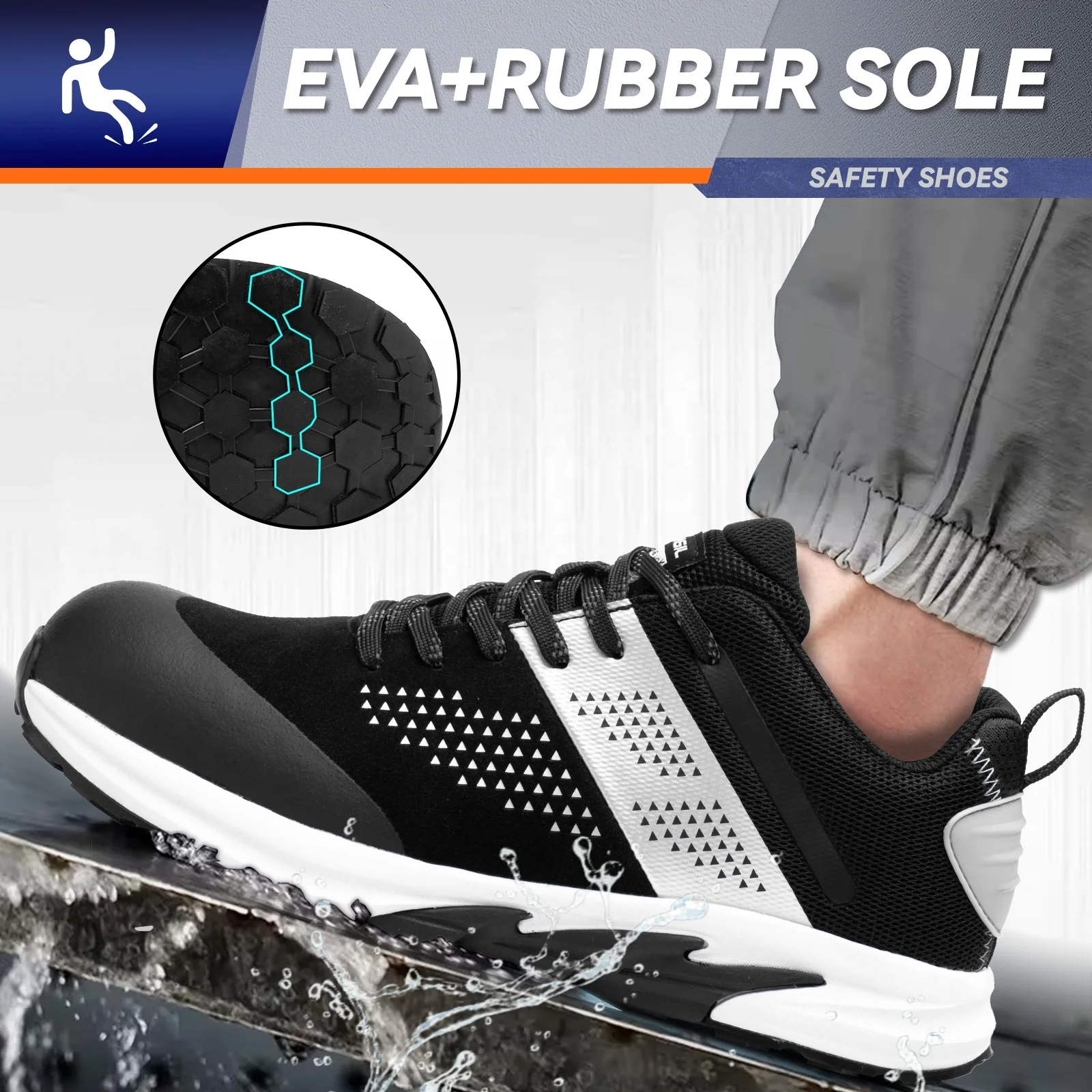 JIANKUN OEM Breathable Mesh Sports Safety Shoes Full Grain Cow Leather with TPU Shoelace EVA Rubber Outsole Summer Safety Shoes