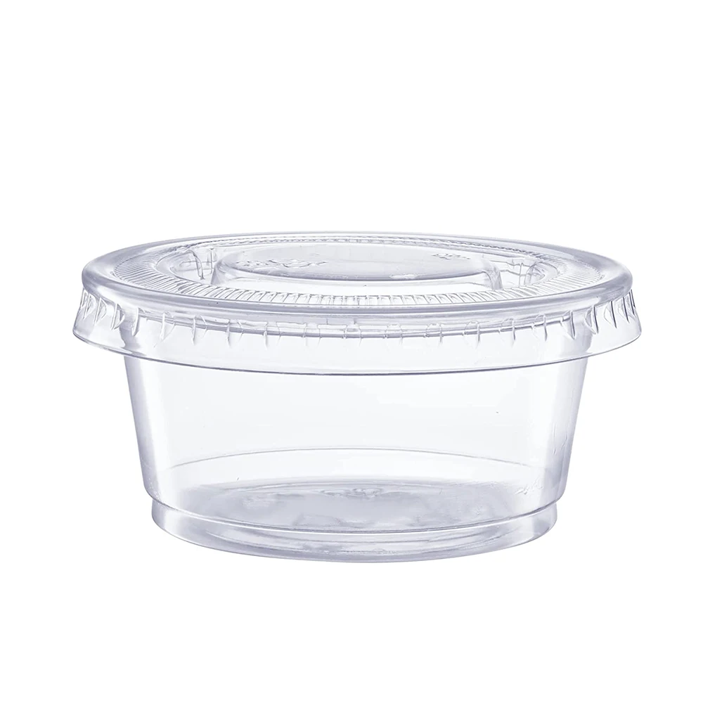 Disposable takeaway plastic small 1oz 4oz souffle portion cups condiments dipping sauce cups with lids
