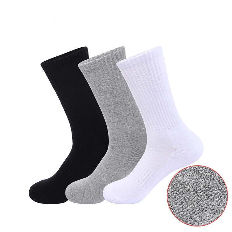 100 Cotton Bamboo Design Socks Athletic Crew Sports Socks Men Basketball Socks Grey Elite for Man OEM Custom Logo White Black
