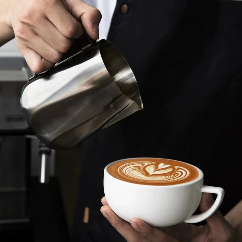 2024 latest hot sale Milk Frothing Pitcher Irregular Edge Design Stainless Steel Milk Frothing Cup 350/600ml