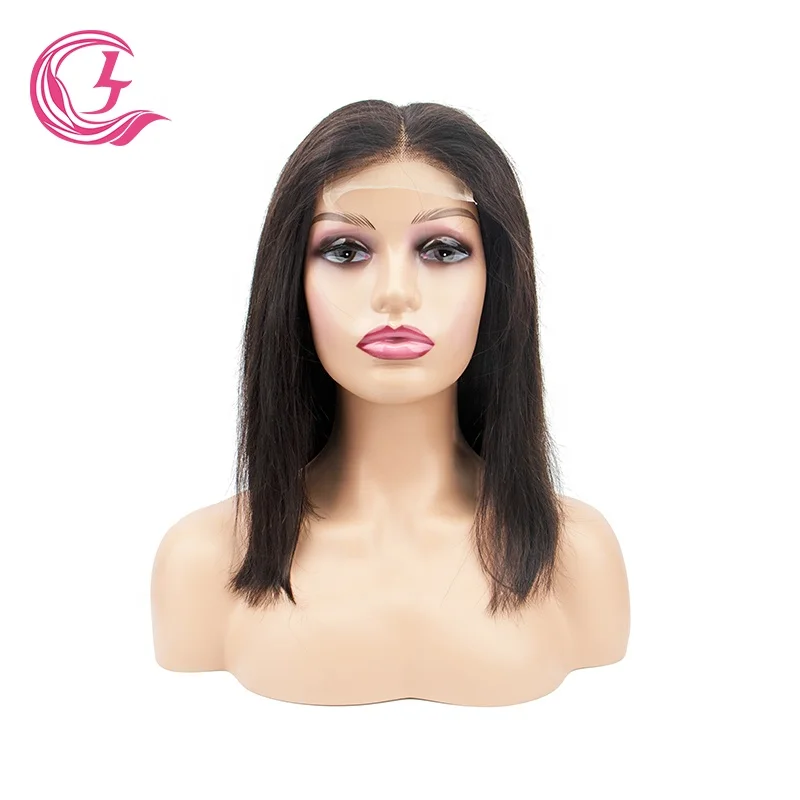 Clj Wholesale Cheveux Raw Bouncy Transparent Bobo Lace Closure Brazilian Black 4X4 14 Inch Silk Straight Wig For Woman