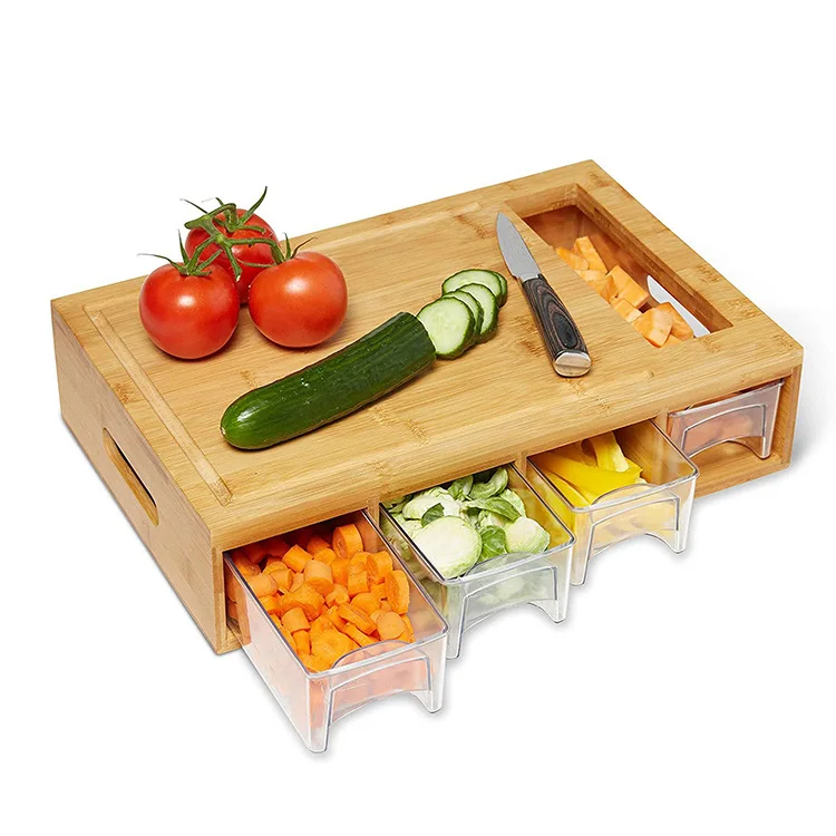 Kitchen Wholesale Bulk Multifunctional Bamboo Chopping Cutting Board with Containers