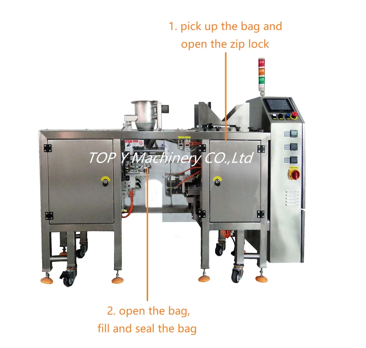 Automatic Food Weighing And Premade Zipper Bag Bonbon Gummy Candy Cube Lollipop Doypack Packing Machine