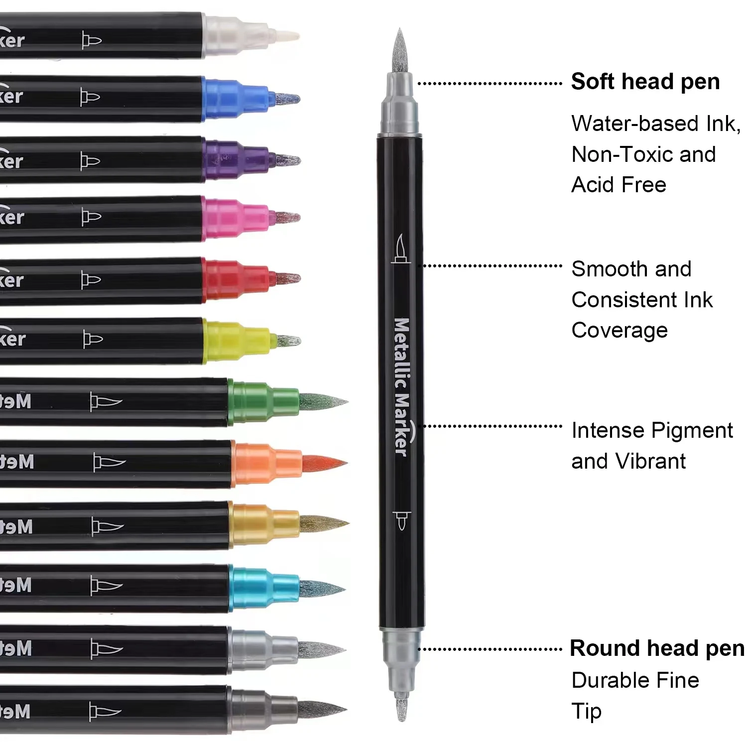 Sketching Markers Art Metallic Marker Pen Double Head 12 Set White Board Markers For Office School Supplies