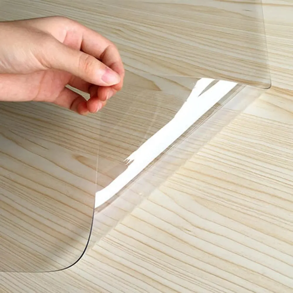 Low price simple design transparent soft glass table mat with round edge tablecloth