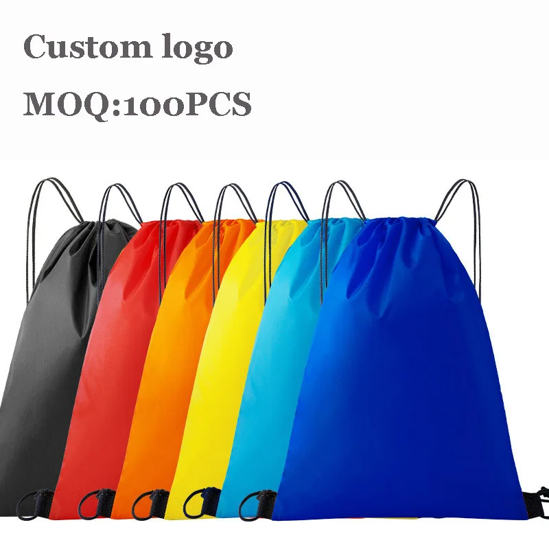 Low MOQ custom logo 210D Polyester Drawstring Bags Bulk Bags Drawstring Sports Sack pack Drawstring Backpack for Kids Women