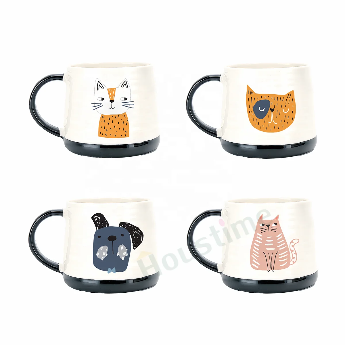 Houstime Cute Hand painted Cat Pattern Custom design Tea Cup Milk Coffee Mug 14oz
