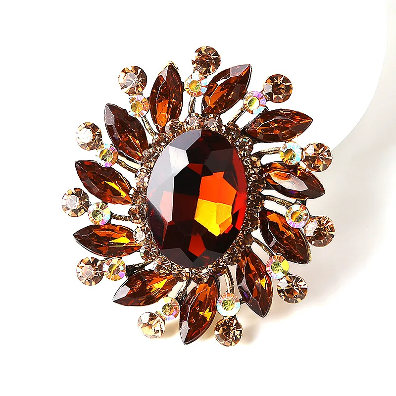 ROMANTIC Retro Elegant Large Rhinestone Floral Brooch Colorful Glass Crystal Flower Brooch