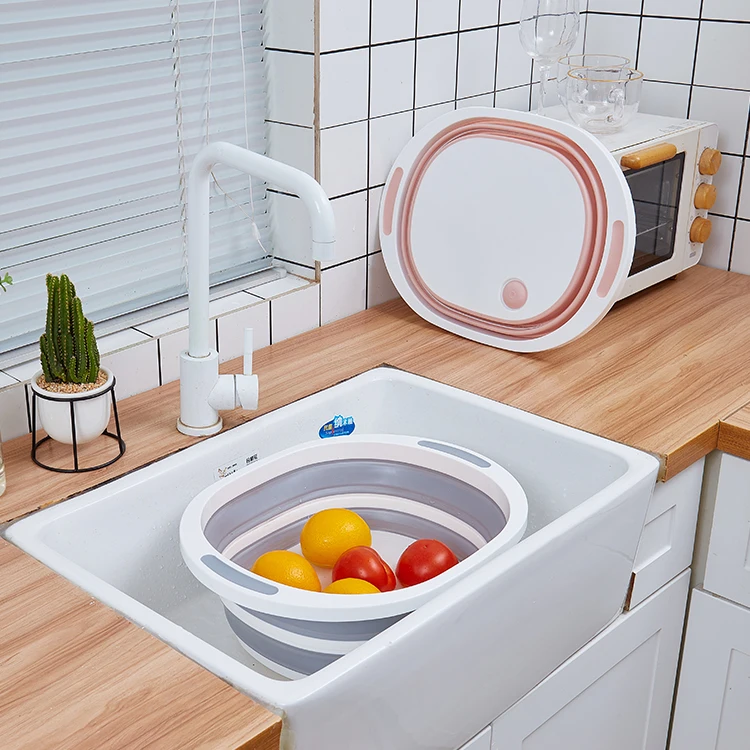 Multifunctional fruit washing basket foldable chopping board dual-purpose draining and mildew proof plastic cutting board