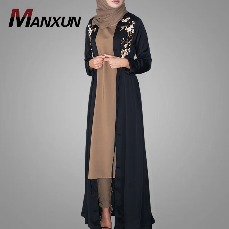 Pakistani Burqa Designs Latest Fashion Cardigan Embroidered Open Kimono Abaya Black Muslim Islamic  Long Clothes For Ladies