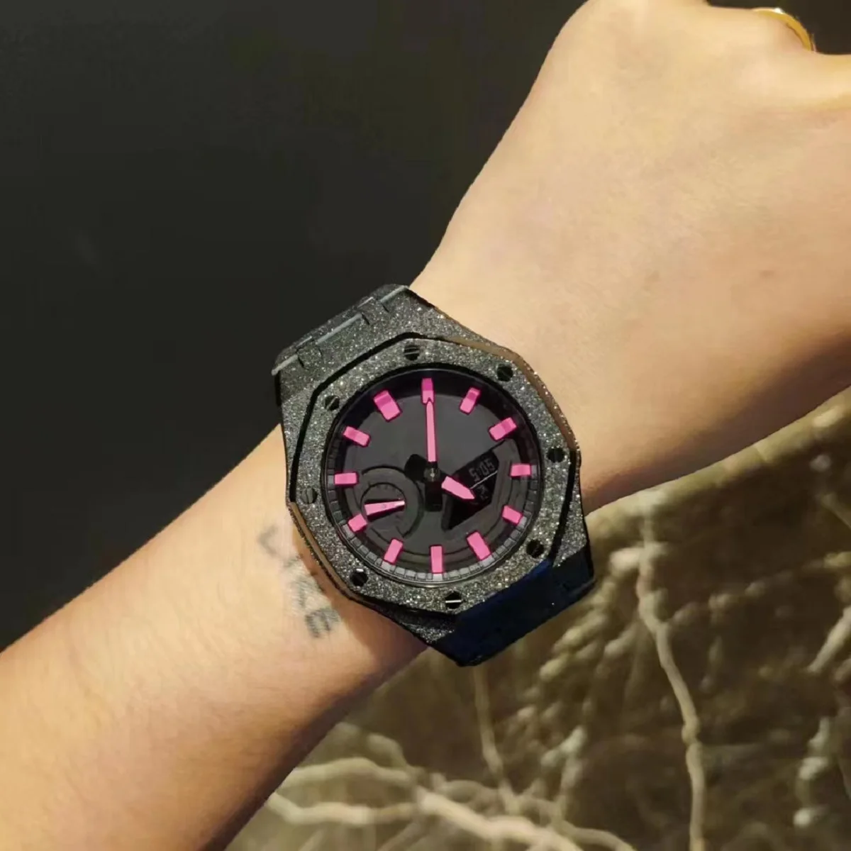 Wholesale Custom Black Frosted purple stainless steel watch case mod kit for g shock ga2100