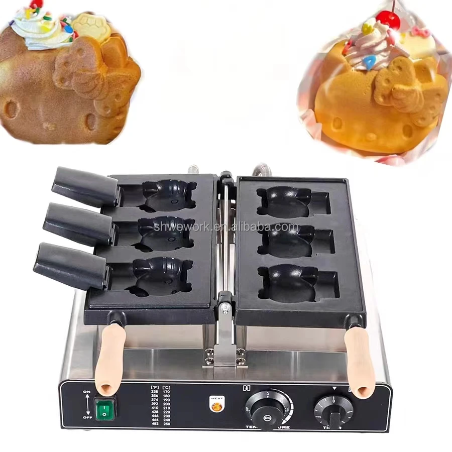 WeWork Commercial Cat Waffle Maker Machine with Hellokitty Shape Electric Taiyaki Waffle Maker Ice Cream Taiyaki Machine