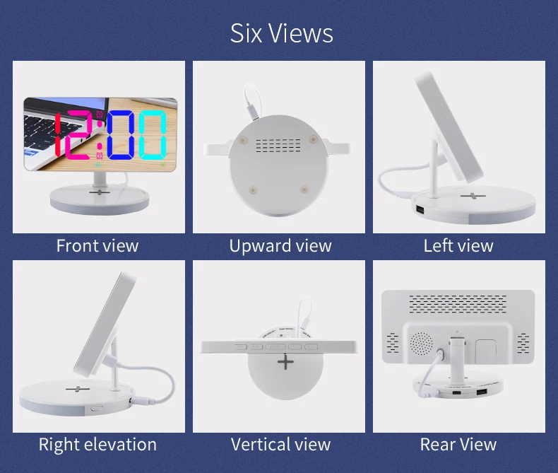 Three levels of digits brightness display on the screen multi-functional wireless charger alarm clock speaker