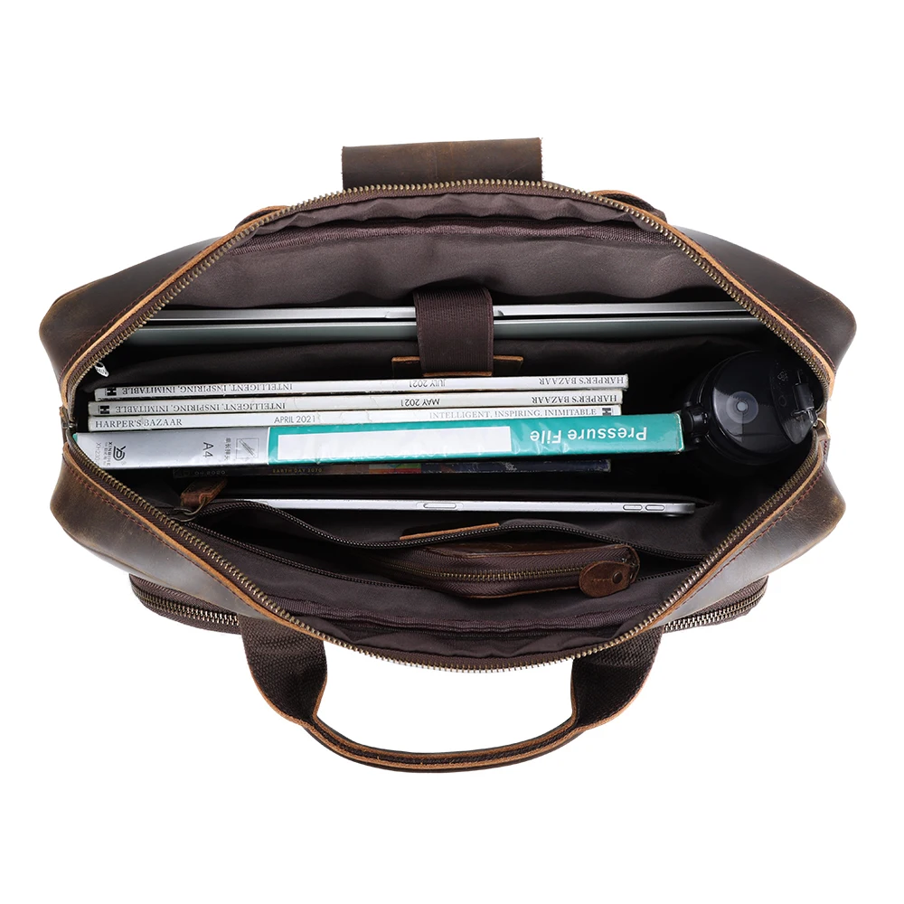 New Arrival Crazy Horse Leather Cowhide Briefcase Messenger Business Portfolio Bag Men Genuine Leather Laptop Briefcases for Men