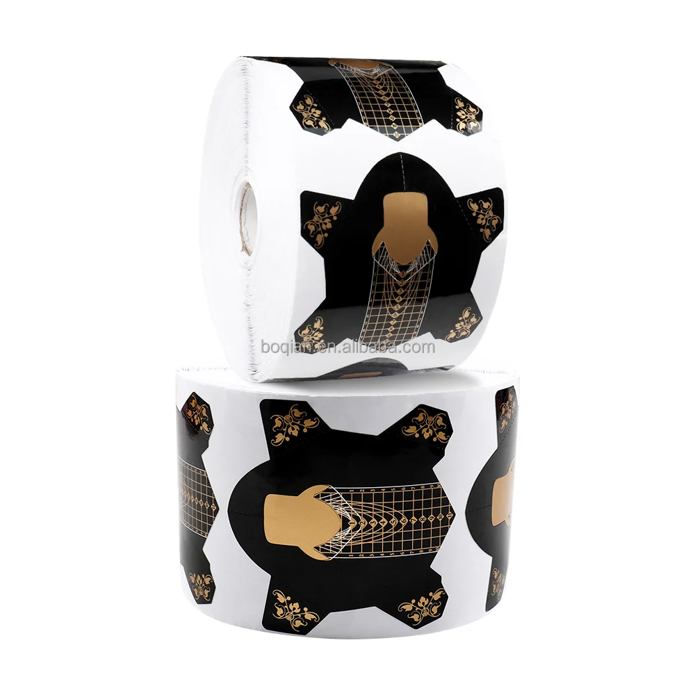 ANGNYA Black Gold Aluminized Paper Custom LOGO Nail Forms Almond Extension DIY xxl Nail Forms For Builder Gel