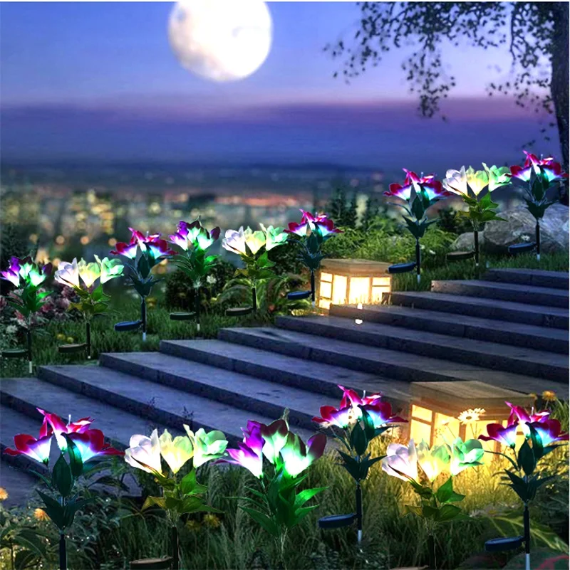 
Outdoor colorful decoration 4 led landscape solar garden light led Lily flower lights 