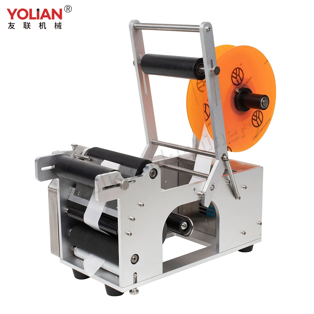 
MT-50 Semi Automatic Tabletop Adhesive Label Applicator Wine Round Bottle Sticker Labeling Machine 
