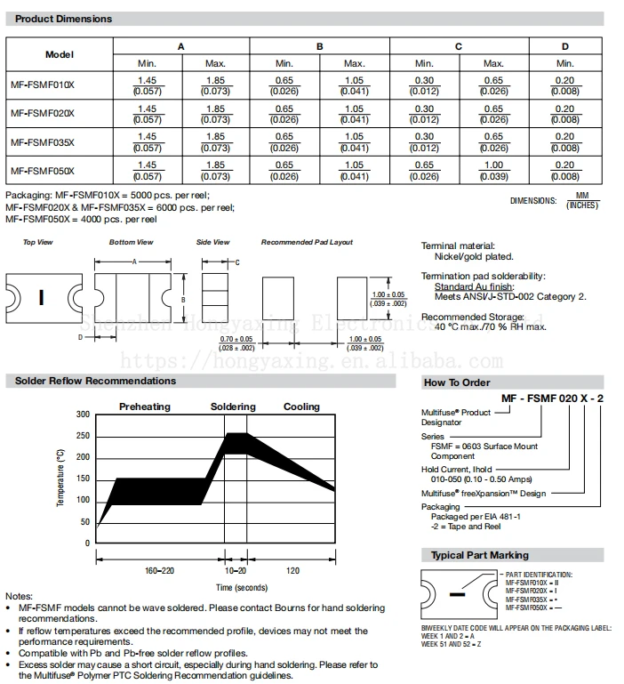 SMD fuse Original MF-FSMF035X-2 0.35A/6V chip fuse protection component 0603 package 1608 size Self recovery patch fuse