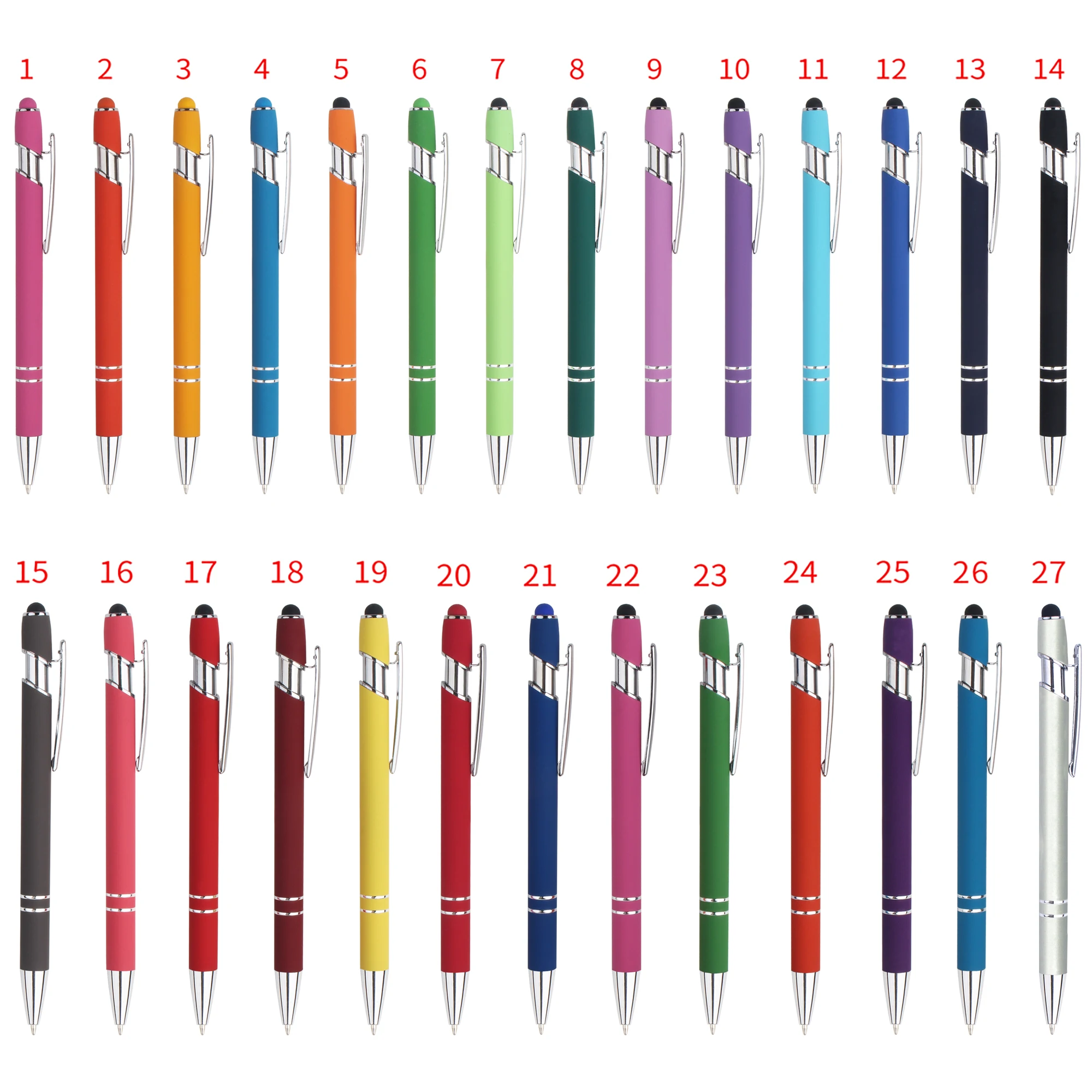 Wholesale New Soft Touch Screen Stylus  Metal Ball Pen With Engraved Custom Logo Multi Color 1.0 mm Writing Width For Gift