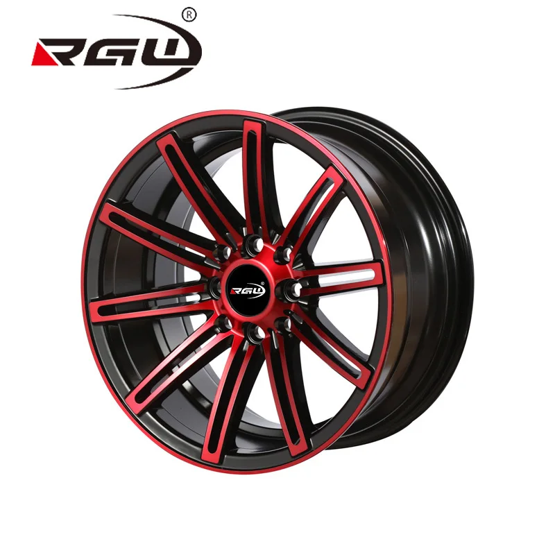 Wheel 5879  15 Inch Aluminum Alloy  Wheel Rims 4 Hole  4x100 Or 4x114.3 Black Machine Face With Red Essential Oil Wheels For Car