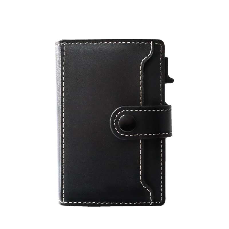 Genuine Leather Pop Up Credit Card Case with RFID NFC Protection for 10 Cards Wallet with Compartment for Notes and Coins