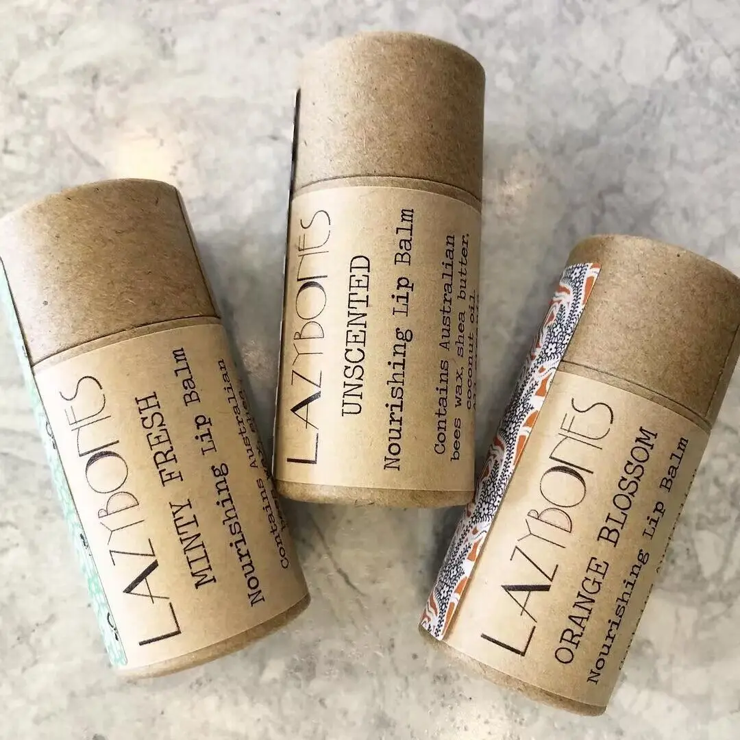 Custom Recycled Biodegradable Cosmetics Lip Balm Deodorant Cylinder kraft Paper Packaging Push Up Round Tube