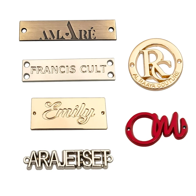 2024 Custom 2 Holes Engraved Metal Plate Logo Sewing Zinc Alloy Brand Garment Label Metal Tags With Custom Logo for Clothing