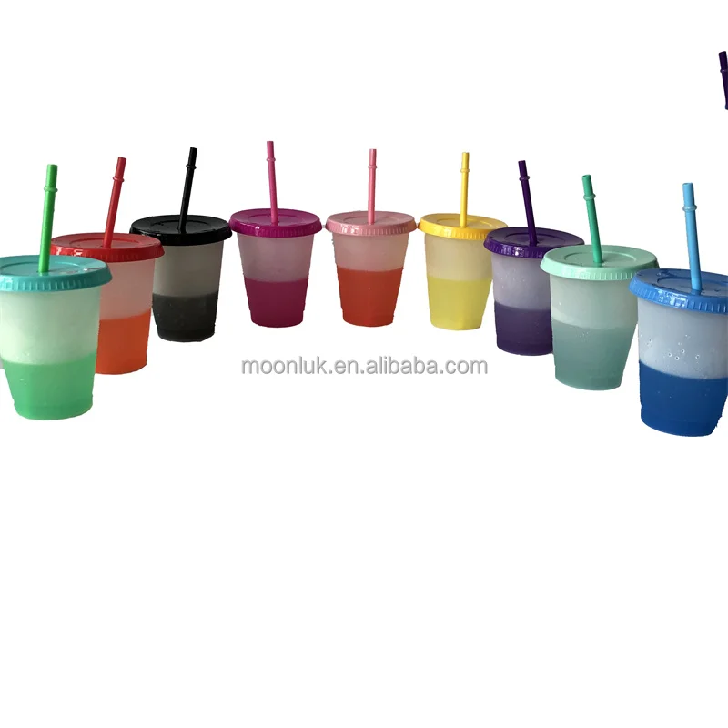 Stock 16OZ Clear to Pink Color Cold Colour Plastic Tumbler 5 in 1 Gift set