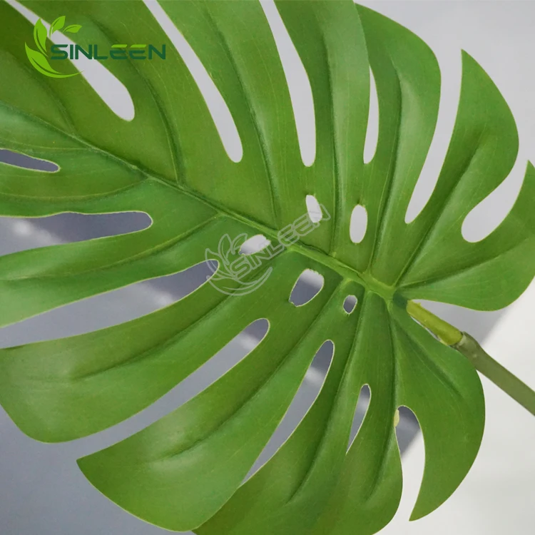 Decor Plastic Leaf Artificial Bonsai Variegated Tree Monstera Deliciosa