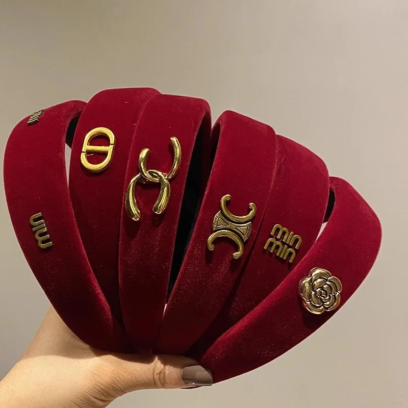 Winter Red Velvet Headband Women Solid Color Hairband Knitting Hair Hoop Retro Makeup Red Headband