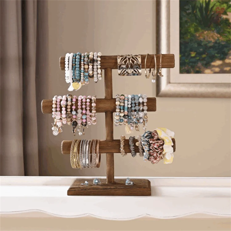 Bracelets Necklaces Watches Bangles Holder Stand 3 Tier Wooden Jewelry Display Stand