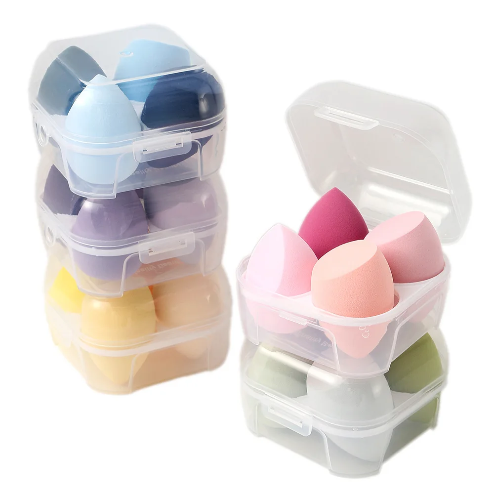 4-Piece Multi-Colored Makeup Sponge Blender Set with Case and Holder Blending Sponges for Liquid Cream and Powder Makeup