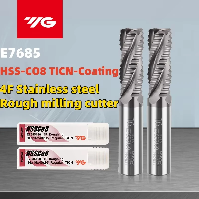 end mill bits YG 1 E7685 HSS CO8 4Flute Roughing Milling Cutter TICN Coating Endmills 6 8 10 12 14 16 18 20 25MM router bits