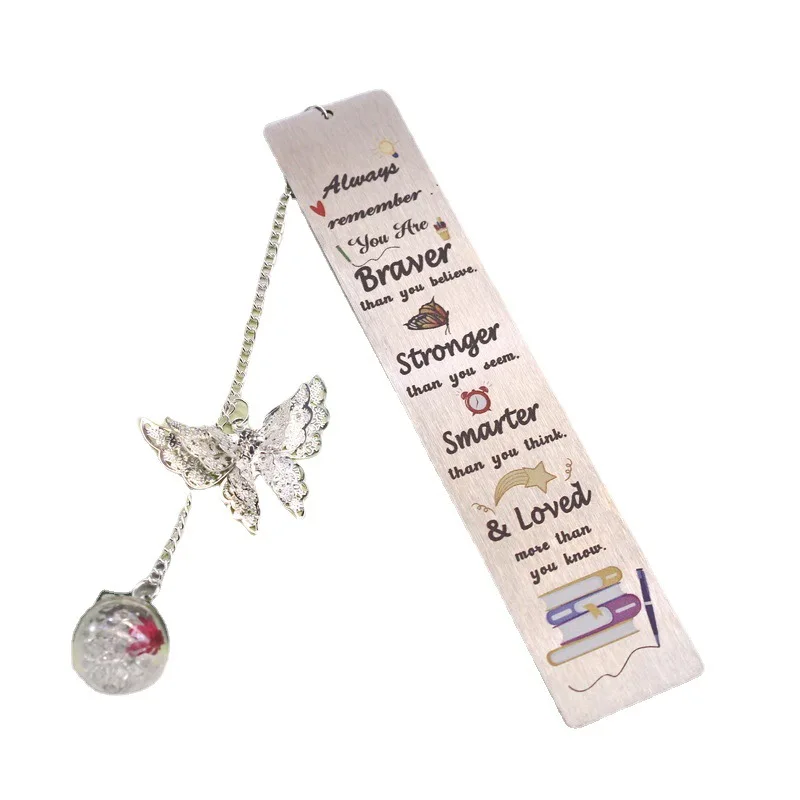 Hot Selling Holiday Gift Color Printed Feather Tassel Pendant Etching Dies Bookmark Custom Blank Stainless Steel Brass Bookmark