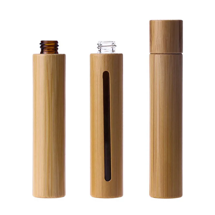 Custom Logo 10ml Bamboo Shell Glass Roll on Bottles for Essential Oils with Stainless Steel Roller Balls Rollerball Container