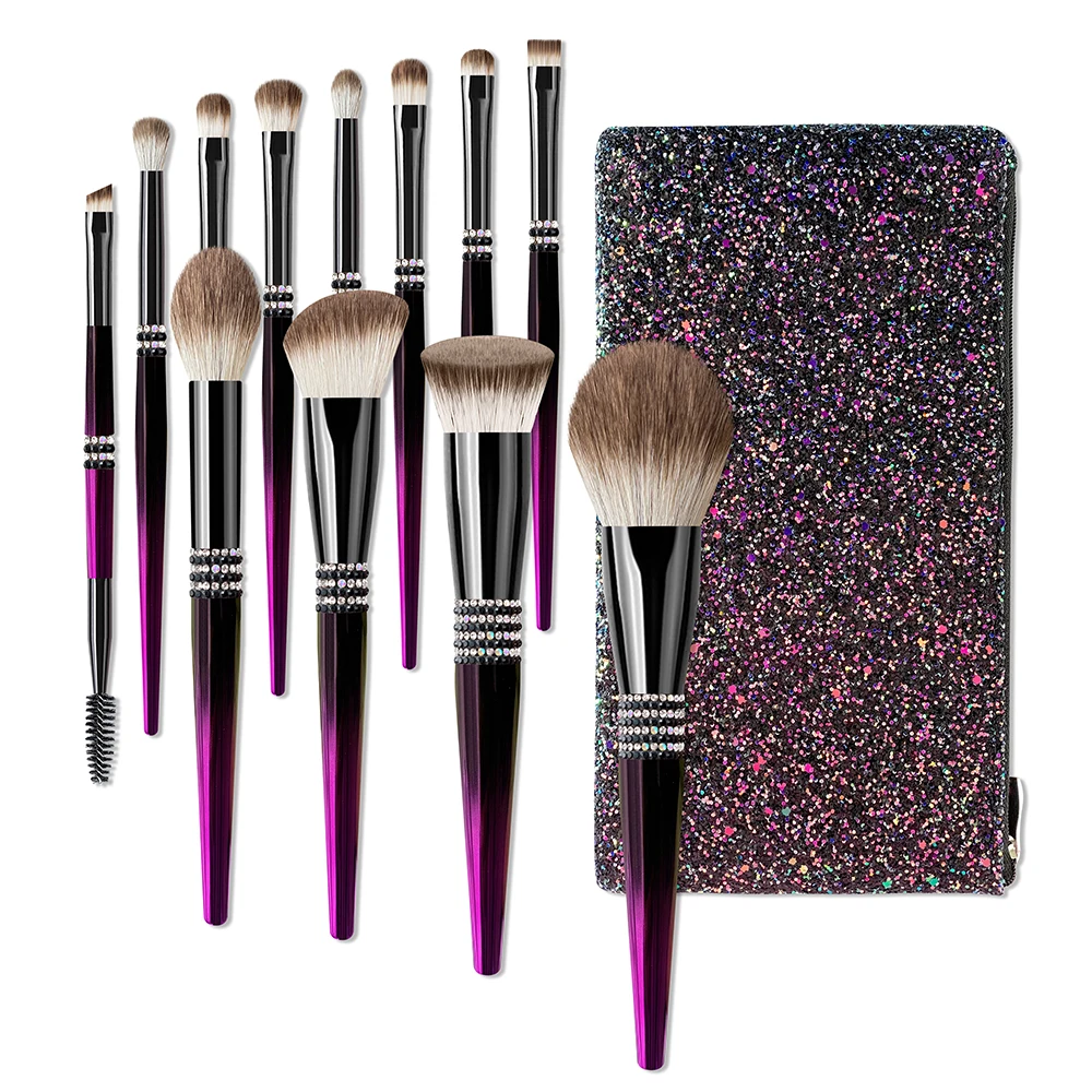 2022 Private Label High Quality Brush Set Makeup Brushes Pouch Bag Custom Diamond Eyeshadow Brushes Women