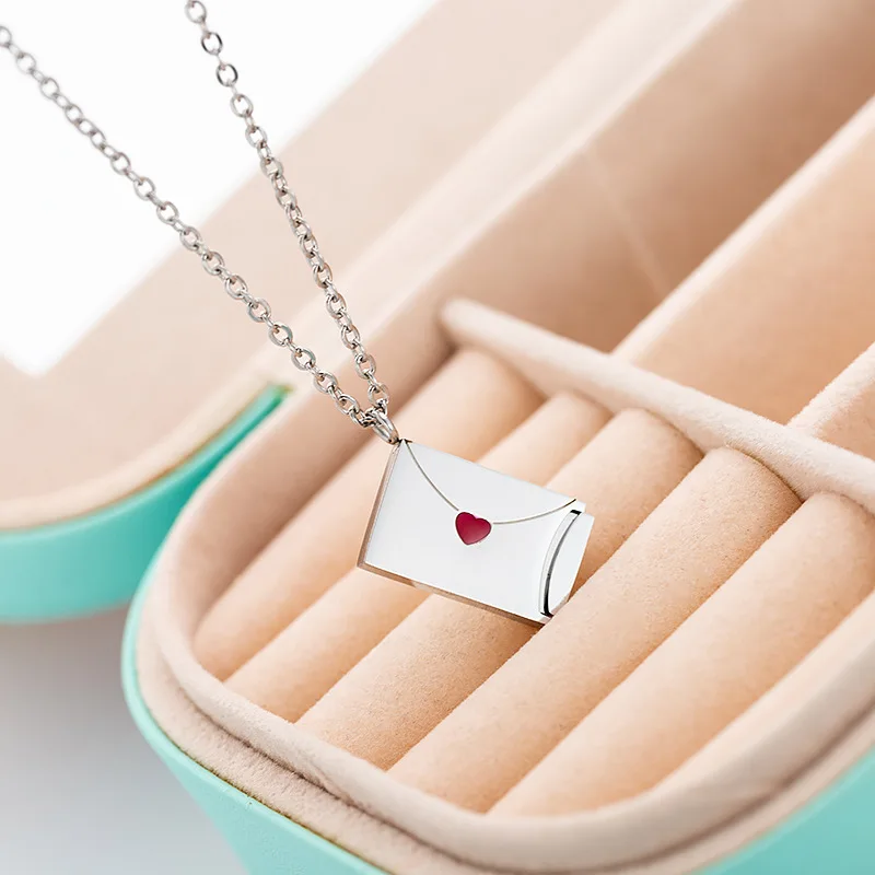 Personalized Promise Initial Message Necklaces Two Part Envelope Nameplate Necklace silver Necklace