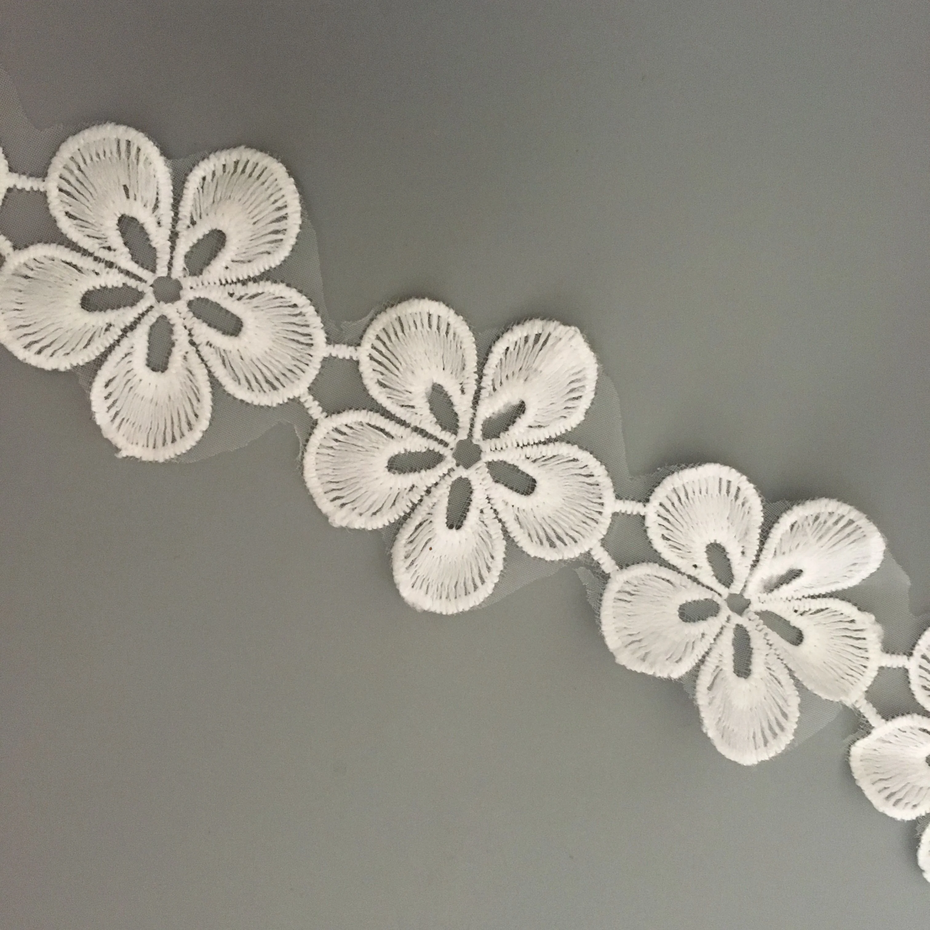 5cm flower motif organza embroidery lace trim for wedding gown