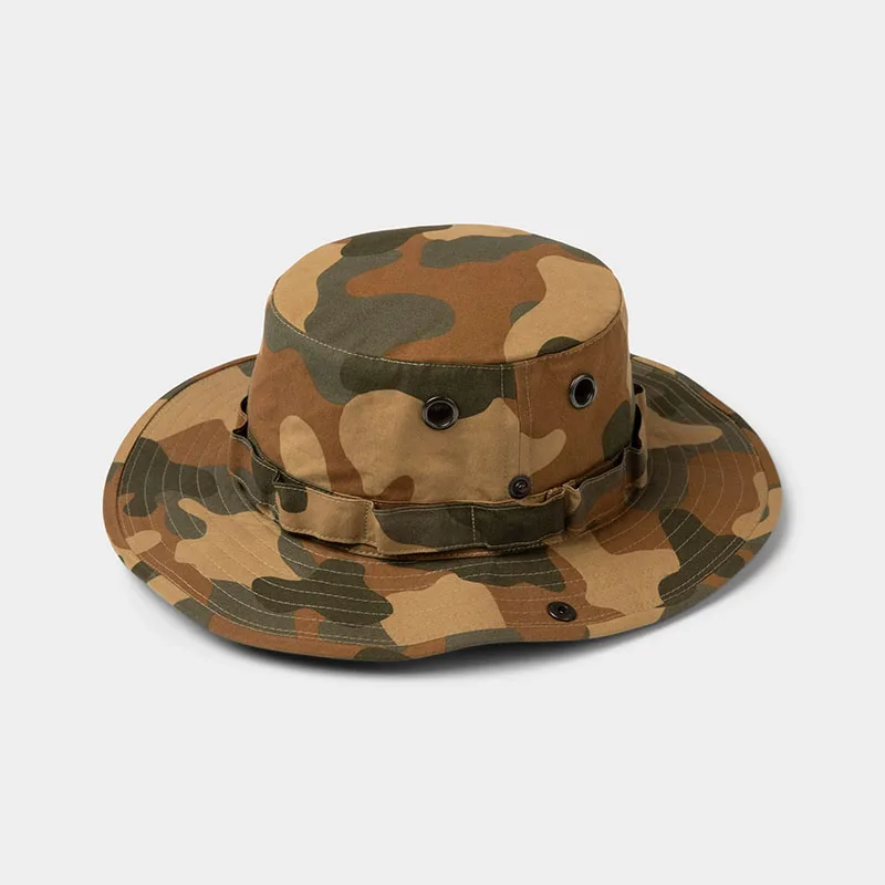 odm custom Tactical Boonie Hat Camo Bucket Wide Brim Sun Fishing Bush Booney Cap outdoor flat top fisherman hat